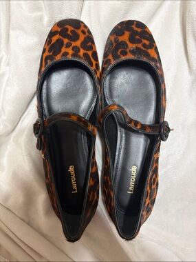 Larroude Leopard-Print Mary Jane Flats in Brown and Black
